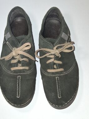Josef Seibel Dark Olive Green Suede Lace-Up Oxford Shoes Womens Size 38 (8-8.5)